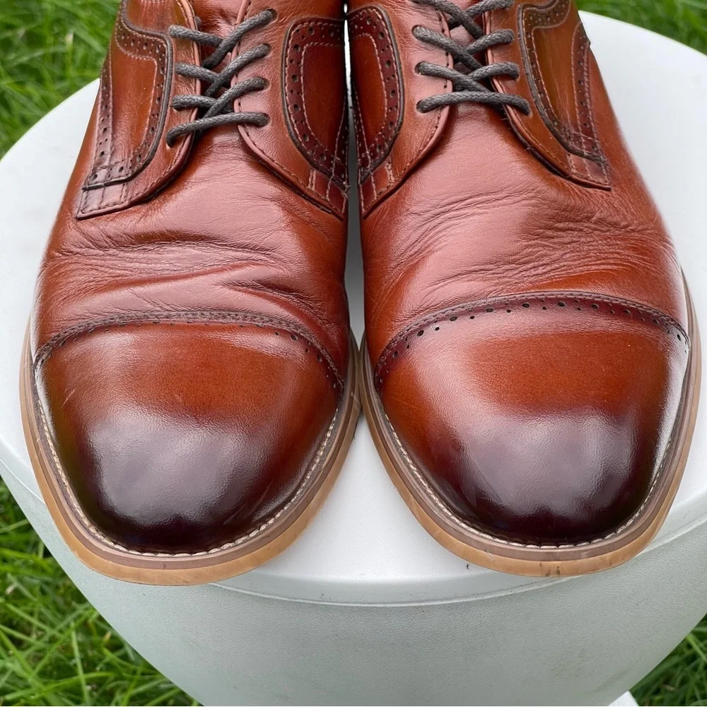 Stacy Adams Dickinson Shoes Mens 7.5 Cognac Brown Lace Up Cap Toe Oxford Dress
